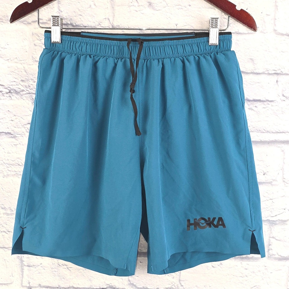 Hoka One One Mens Performance Lined Running Shorts Teal Blue 7 Inch Size Small